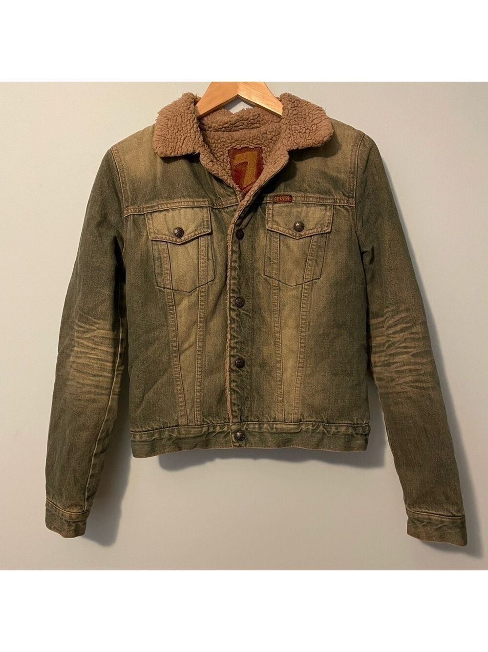 7 For All Mankind Vintage Sherpa Lined Jean Jacket Small - Picture 1 of 9
